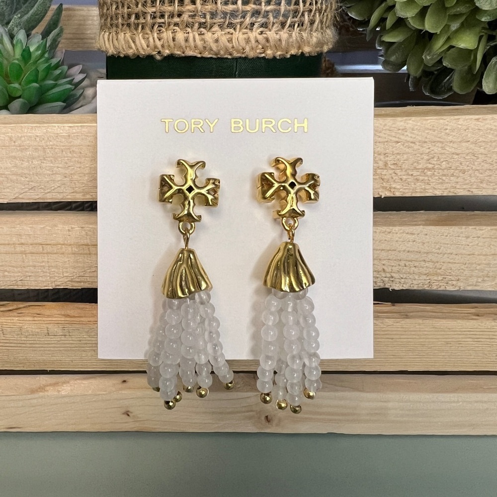 Tory Burch Roxanne Gold/Clear Tassel Earrings